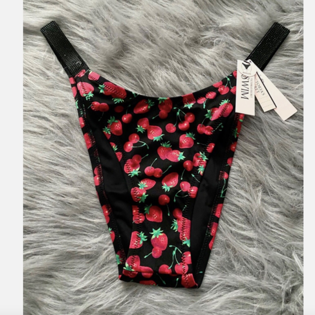 Victorias Secret Swim Bikini Bottom Strawberry Shine Strap Sexy Brazilian M
